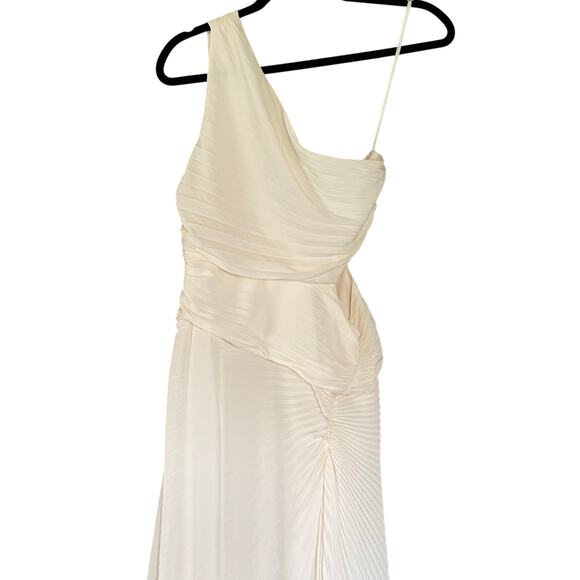 A.L.C. Dahlia Dress One Shoulder Whisper White Cutout Pleated Crepe Maxi Size 8 - Picture 3 of 12